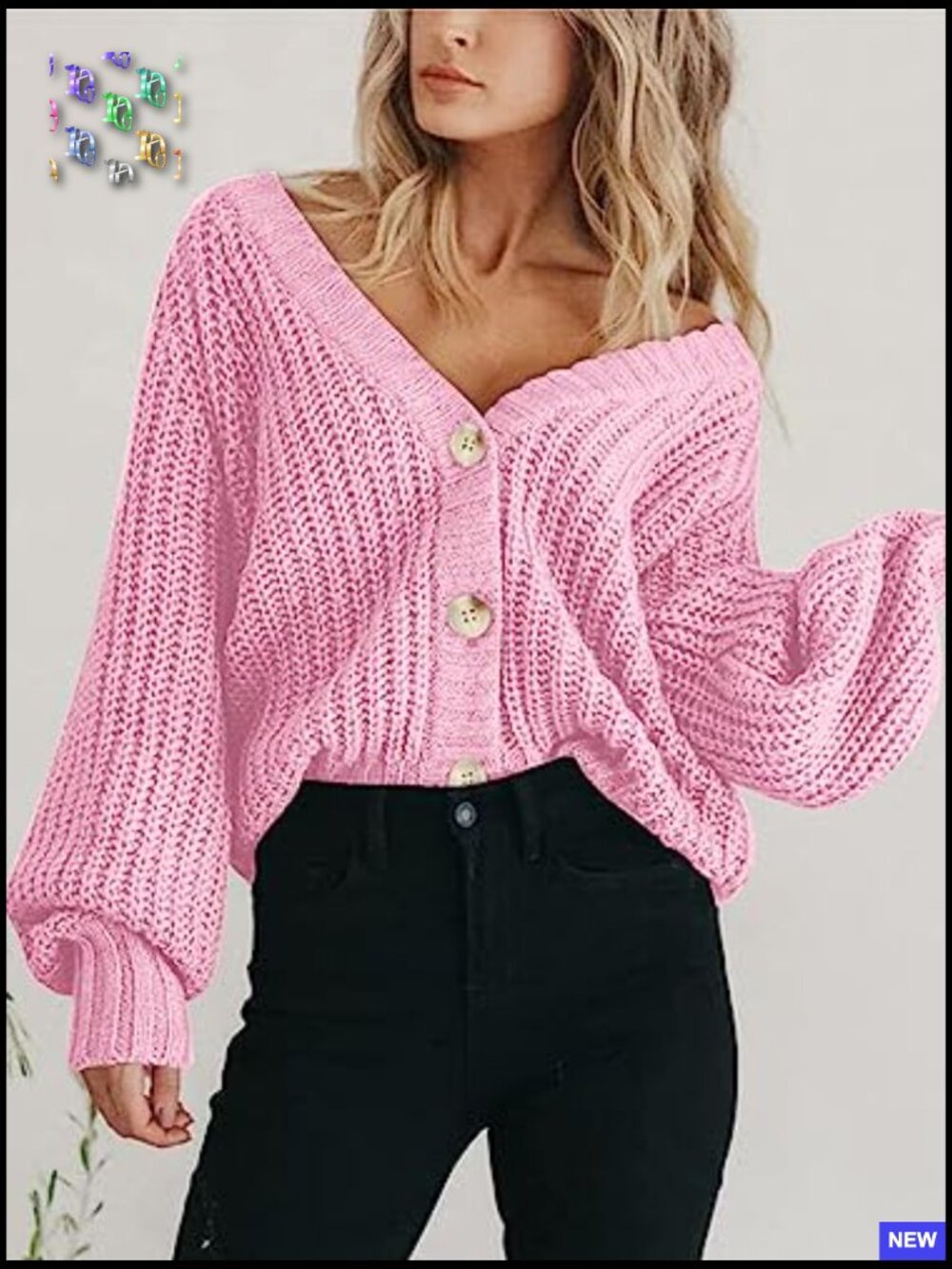 Chunky Knit Open Front Cardigan Long Sleeve Button Loose Short Coats - Picture 6 of 7
